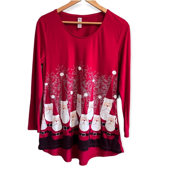 Mac & Belle Red Long Sleeve Santa Christmas Tunic Top Size Large - Picture 1 of 7